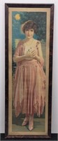 Old Print of Young Lady in Pink with Love Letter