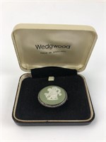 Wedgwood Sterling Silver & Green Jasperware Brooch