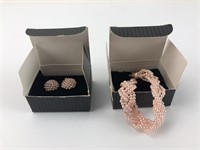 Avon Pink Braided Pearly Earrings & Bracelet