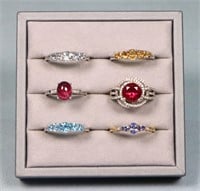 (6) Large Size Ladies Sterling Silver Rings