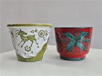 2 Italian Ceramic Art Pottery Planter Pots