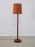 Sculpted Teak Floor Lamp Burlap Shade
