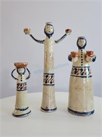3pc French Art Pottery Figural Candle Holders