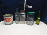 HONEY CAN AND BOTTLES