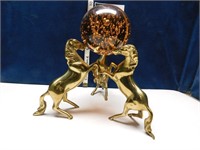 BRASS HORSES WITH GAZING BALL