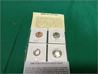 Proof coins, 1964 cent, 1962 nickel, 1982 dime,