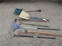 pitchfork,axe,scoop shovel & yard tools