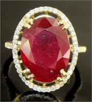 14kt Gold 13.83 ct Oval Ruby & Diamond Ring