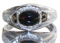 Natural Cabochon Black Opal Ring