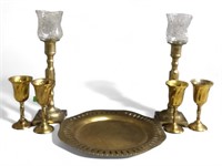 Solid Brass Handmade Trtay, Candle Sticks,Cordials