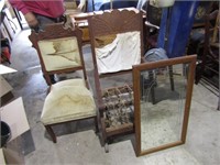 wall mirror & 2 antique chairs