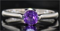 Genuine African Purple Amethyst Solitaire Ring