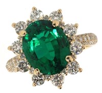 14k Gold Oval 4.75 ct Emerald & Diamond Ring