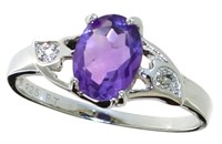 Natural Oval Amethyst & Diamond Ring