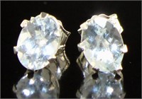 Natural Oval Brilliant Aquamarine Stud Earrings