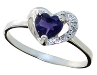 Quality Natural Iolite & Diamond Heart Ring
