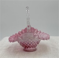 Fenton pink hobnail glass basket