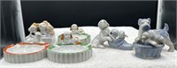 Porcelain lot of dog collectibles and ashtrays -