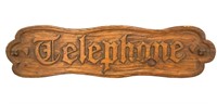 Vintage 25 Inch Carved Wood Telephone Sign