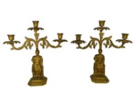 Pair Tall Gilded Bronze/ Brass Candelabras