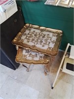 2 sorocco stacking gold and cream tables