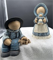 Group of 3 Amish Faceless Ceramic Figurines - one