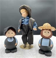 Group of 3 Amish figurines - 2 handmade, 1