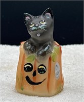 Fenton hand painted Halloween cat