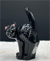 Fenton hand painted black Halloween cat