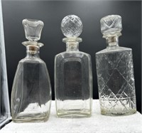 Grouping of 3 glass decanters