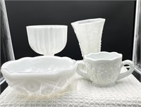 4 pieces of milk glass