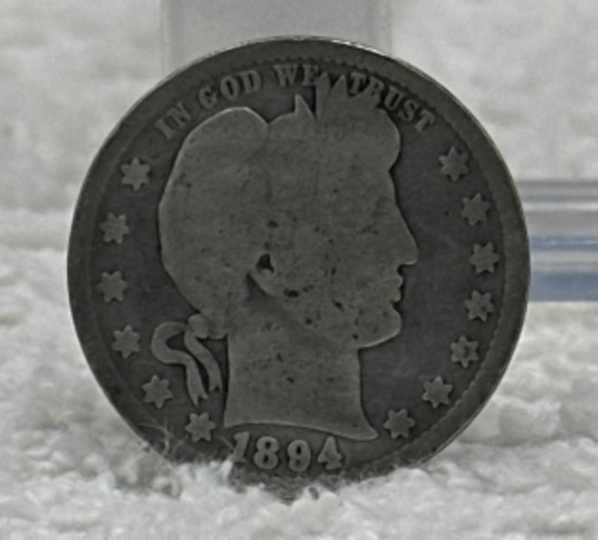 Pair of Barber silver quarters 1894 and 1898