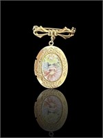 14k Gold Victorian Cameo Locket Brooch/Pin