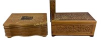 Wooden carved box chest and Swiss wooden music