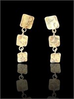 18k Cascading Squared Gold Graduated Drop Earrings