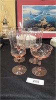 Four Pieces Pink Depression Glass Stemware