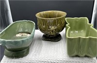 Group of 3 green planters one marked usa