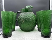 Green Pitcher with 4 cups