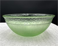 Green depression glass bowl