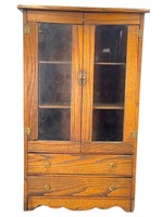 Antique 33 Inch Tall Miniature Wooden Cabinet
