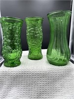 Group of 3 green vases