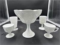 Group of 5 milk glass cups and bowl