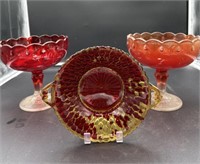 Group of 3 red glassware - some peeling