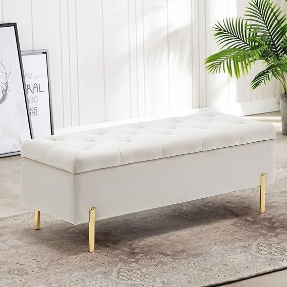 Upholstered Storage Bench: Tufted Settee, Ivory