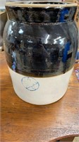 Antique brown 2 toned stoneware jar 12"