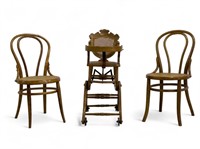 Oak Highchair and Two Side Chairs