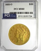 1852-O Gold $20 MS62 LISTS $90000