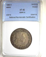 1586-X 1/4 Ecu NNC XF40 Henry III