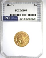 1914-D Gold $5 MS65 LISTS $22500
