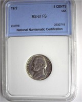 1972 Nickel MS67 FS LISTS $3500